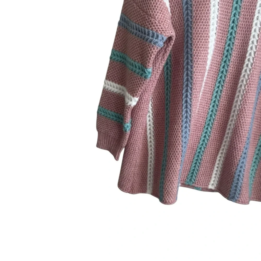 Davi & Dani Women Cozy Tunic Sweater Large Rose Striped Chunky Knit Boutique‎